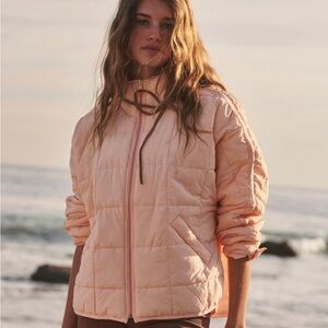 Free People Pink Puffer Jacket with Quilted Design